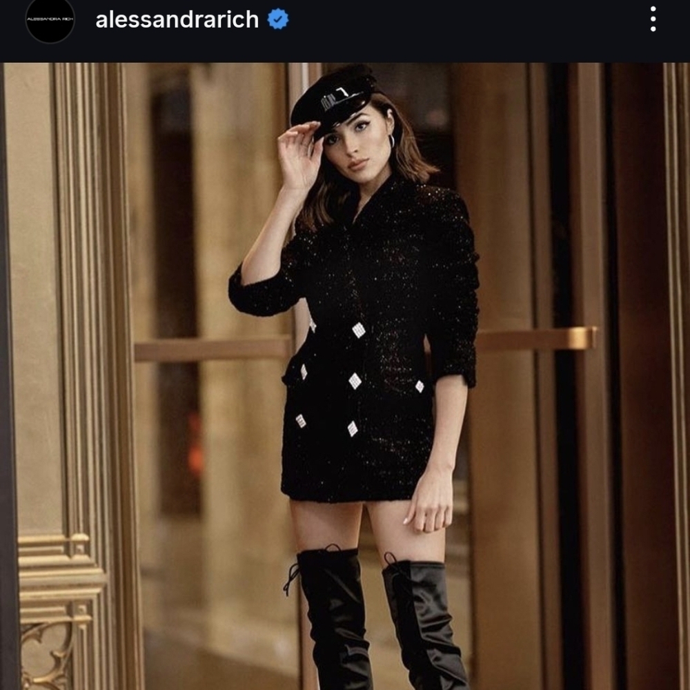 Alessandra Rich AW18 Lurex Tweed Double Breasted Black Blazer Size 2 US/38 IT